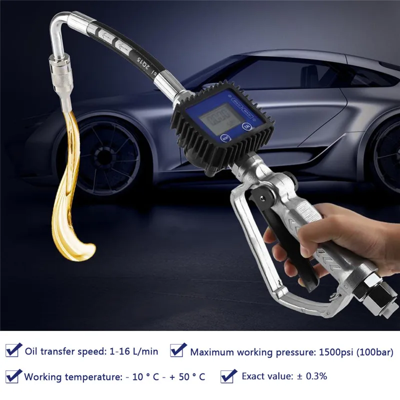 Digital Flow Meter Sensor Indicator Counter Fuel Gasoline Petrol Oil Refueling Gun Flowmeter Nozzle Aluminum Gas Station Inject (5)