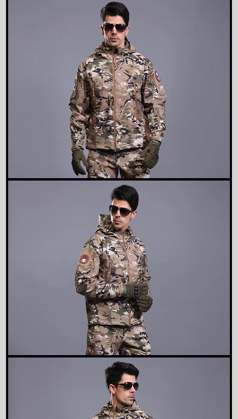 Уличные зимние теплые походные куртки военные тактические софтшелл Куртки разноцветные камуфляжные водонепроницаемые ветрозащитные пальто с капюшоном