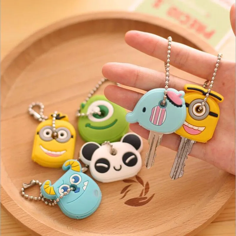 

KeyChain Cartoon Animal Silicone Cute Minion Owl Key Cover Cap Keychains Women Chain Ring Holder Gifts Key Chain Pendant Jewelry