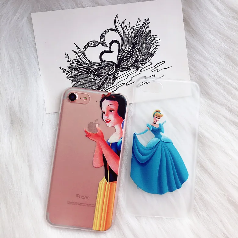 

Funny Cartoon Snowwhite Cinderella Clear Matte PC Half Hard Back Cover Case For iPhone6s/8 7plus Body Shell Protection