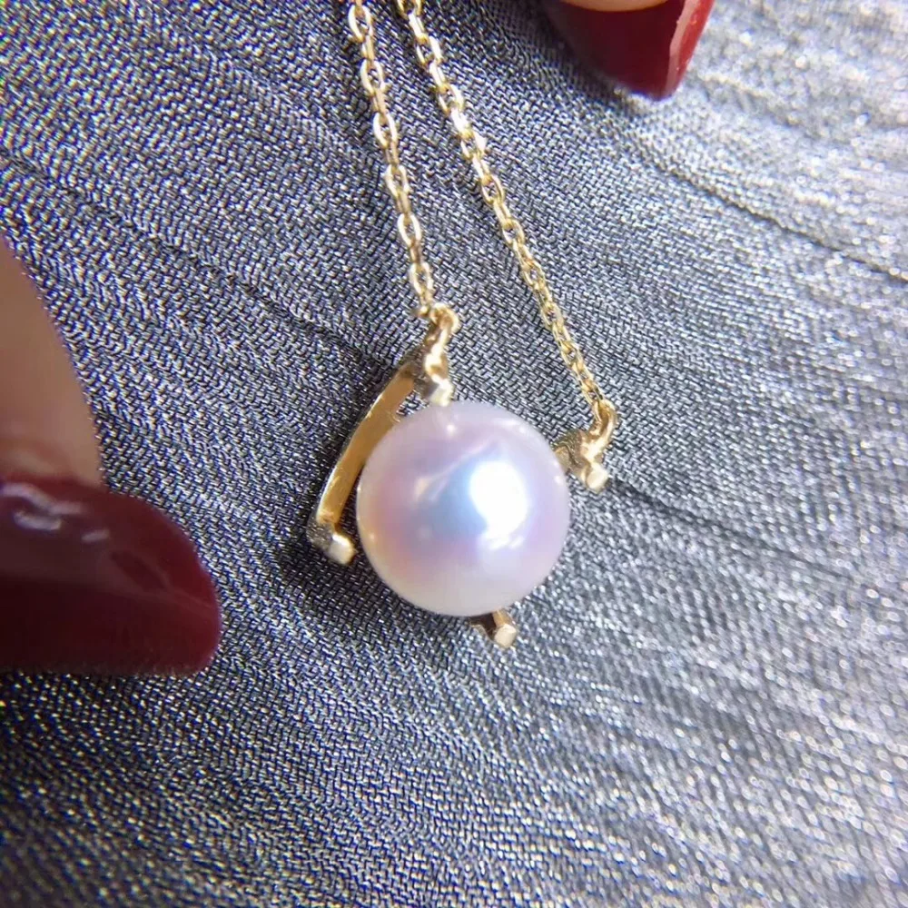 NL016 Akoya Жемчужное ожерелье, цепочка 18 K, настоящий жемчуг