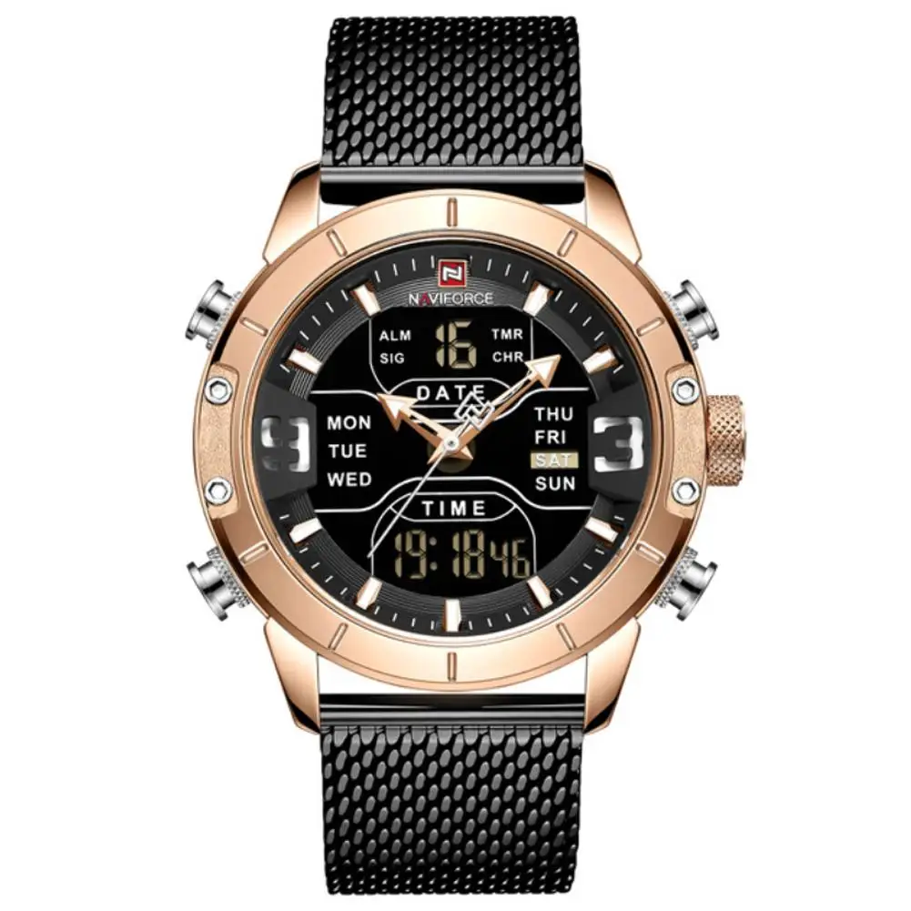 

Sport Quartz Wrist Watch Fashion Electronic Sports Watch Men's Waterproof Multi-Function Mesh Belt Male Clock Wristwatch