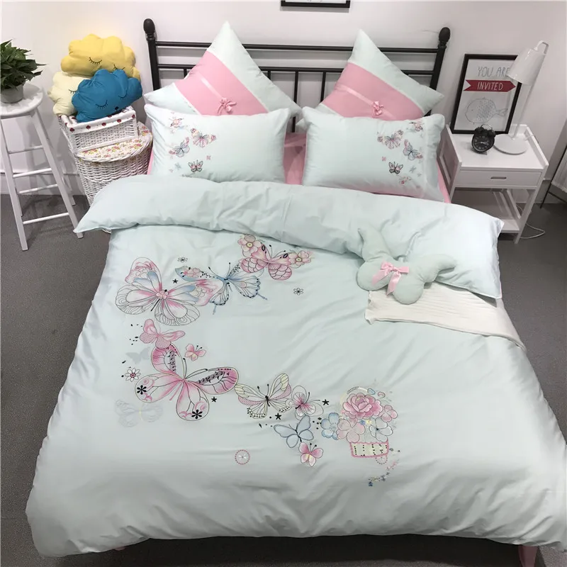 100% Cotton Butterfly Cartoon Bedding set Queen King Size