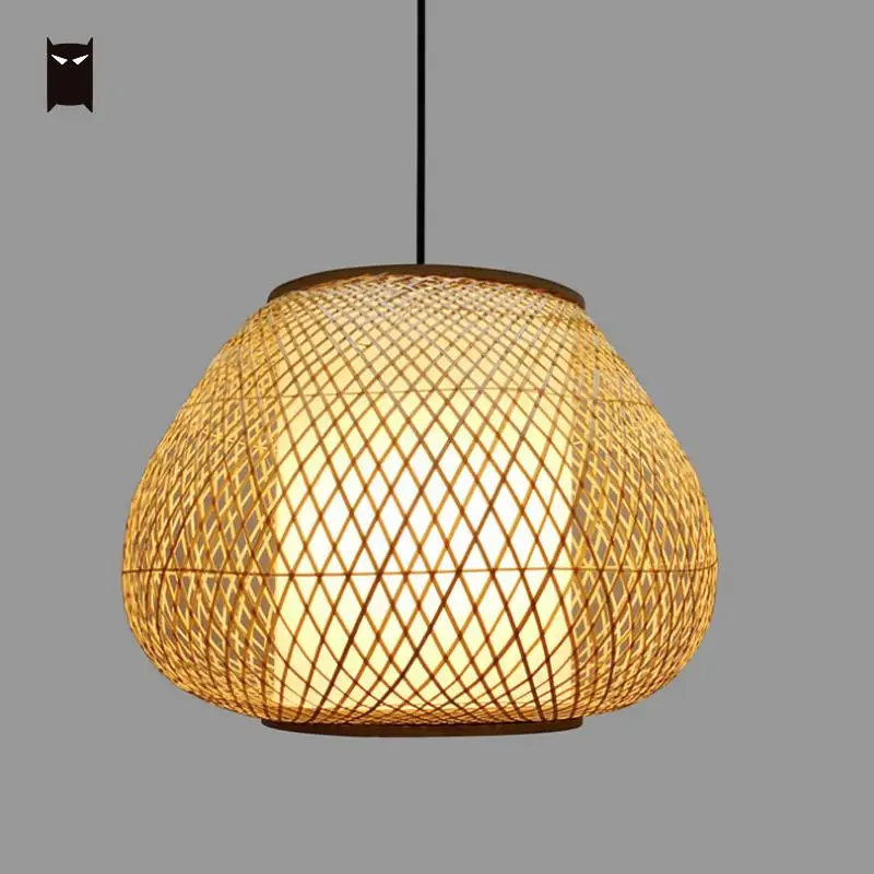 Bamboo Wicker Rattan Hand Shade Pendant Light Fixture Rustic Bamboo Wicker Rattan Hand Shade Pendant Light Fixture Rustic Primitive Vintage Anese Style Hanging Lamp For Dining Table Room In Lights From