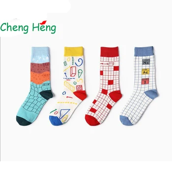 

Cheng Heng 12 pairs/bag New Hot Summer European style Men Socks Geometric series pattern socks Cotton Socks Mens 5 colors