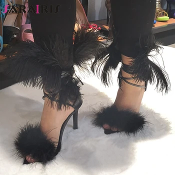

SARAIRIS Brand New Plus Size 36-47 Women Shoes Feather Sandals Ladies High Heels Shoes Woman Sexy Party Summer Sandals 2019
