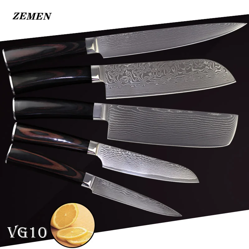 ZEMEN damascus style knives 8" carving 7" Japanese cook's chopper 5