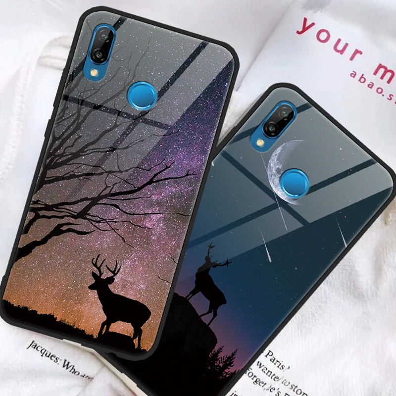 

Capa For TPU Huawei Honor 10 8X 7A Pro 9 Lite Note View 10 Play For Huawei nova 3 3i 2i Y9 2018 2019 Unicorn Tempered glass Case