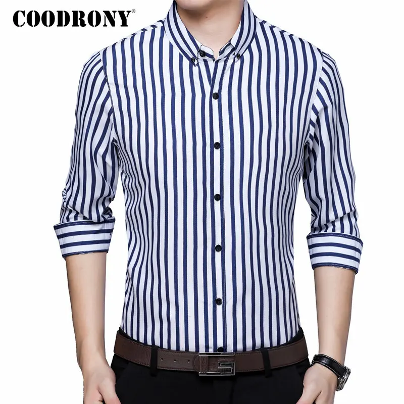 

COODRONY Casual Shirts Classic Striped Long Sleeve Shirt Men Clothes 2018 Autumn New Arrival Cotton Camisa Social Masculina 8740