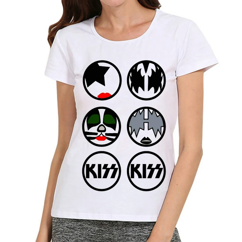 Женская футболка Kiss Band белого цвета с короткими рукавами для девочек, модная футболка «поцелуй», майки футболки, женские футболки Kiss Band