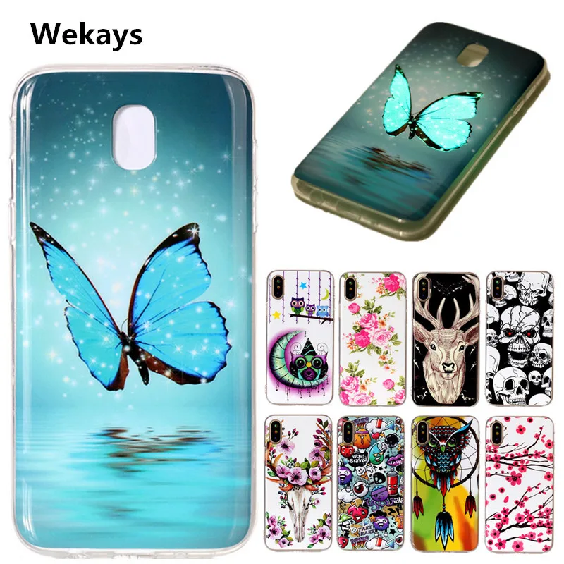 

Cartoon Skull Luminous Night Light TPU Fundas Phone Cases For Samsung Galaxy J3 J5 J7 2017 J330 J530 J730 Cover Eurasian Version