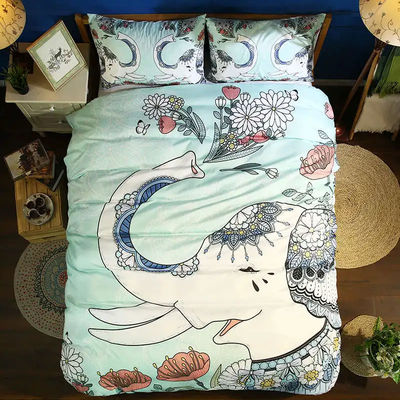 

fresh cute elephant printed quilt cover girl kids bedroom decor 3pcs bedding set twin queen king size bed linens floral coverlet