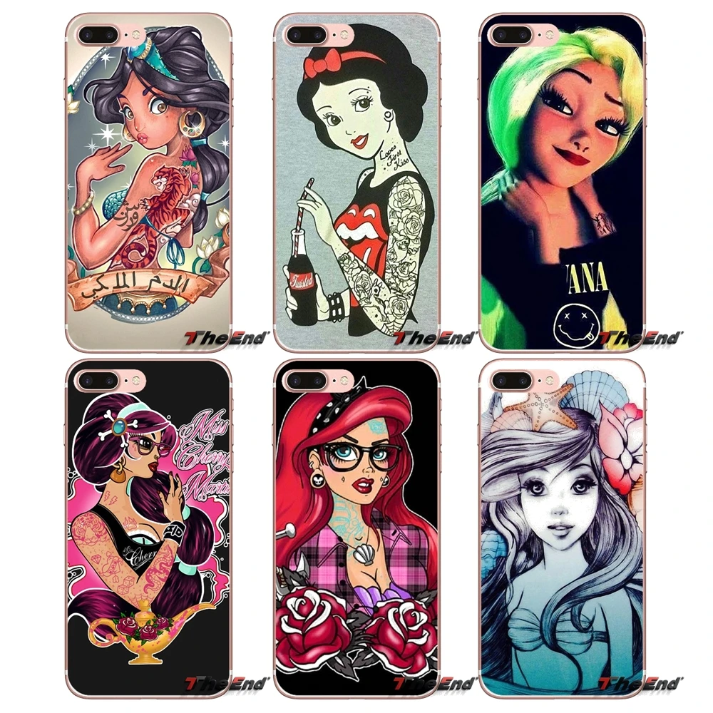

For Samsung Galaxy S9 Plus Note 8 One Plus oneplus 5T Meizu M5s LG V30 HTC U11 Tattooed princess Alice Ariel Jasmine Case