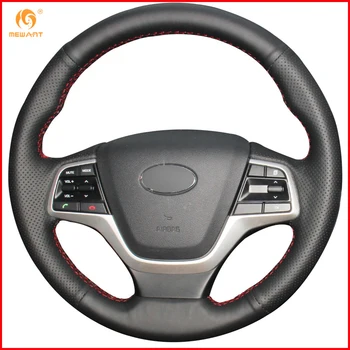 

MEWANT Black Genuine Leather Car Steering Wheel Cover for Hyundai Elantra 4 2016-2019 Solaris 2017-2019 Accent 2018-2019 Parts