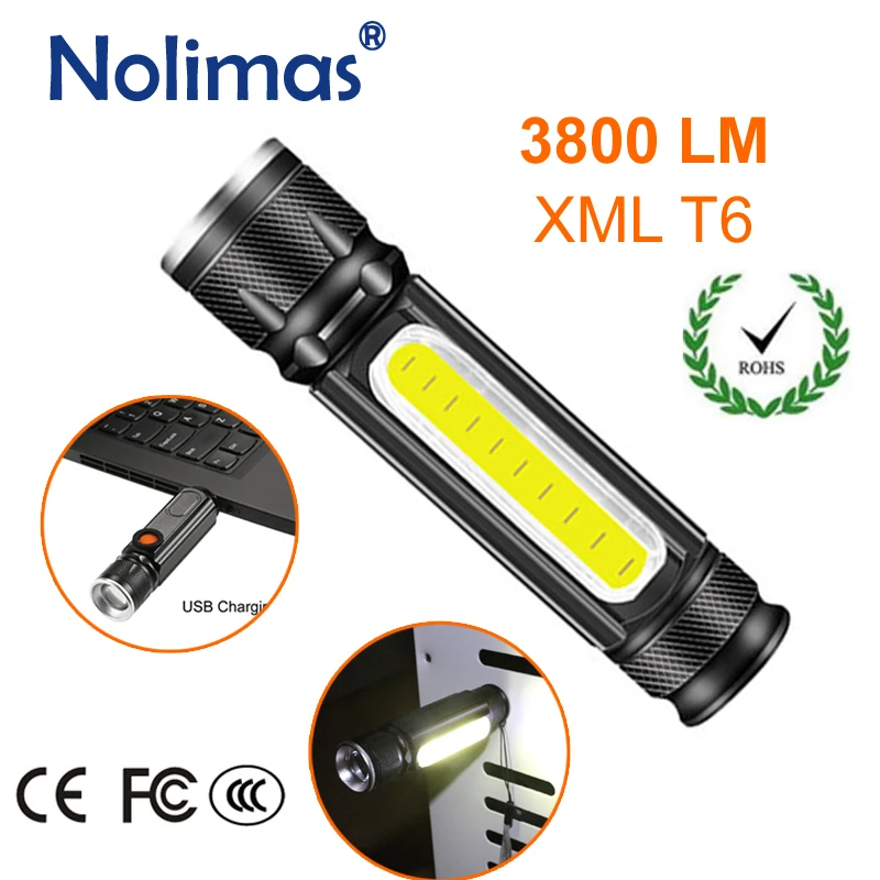 USB Charger LED Flashlight 18650 3800LM Torch Rechargeable 4 Modes
