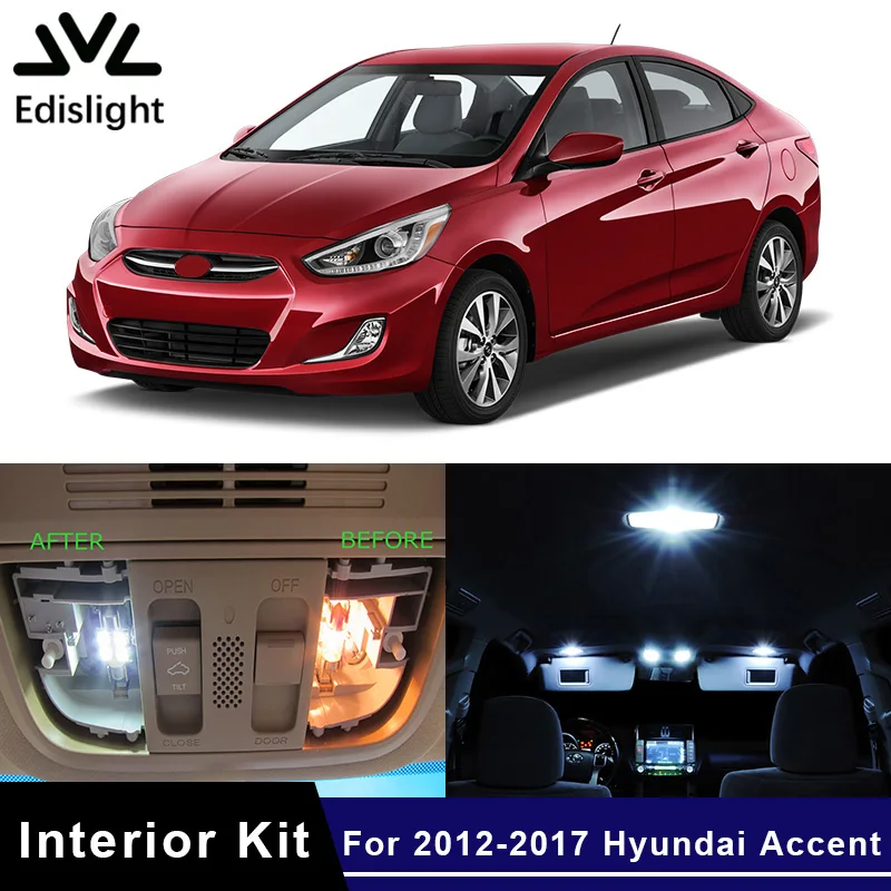 

Edislight 10Pcs Ice Blue White LED Lamp Car Bulbs Interior Package Kit For 2012-2017 Hyundai Accent Map Dome Trunk Plate Light