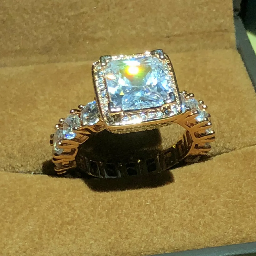 

Real Solid 925 Silver & Rose gold Wedding Rings Jewelry for Women Square 3 Carat Sona CZ Diamant Engagement Ring Accessories
