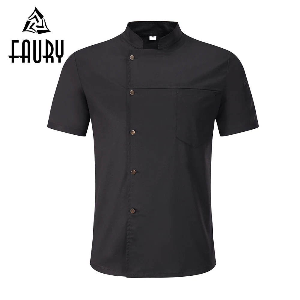 

Unisex Breathable Chef Jackets Short Sleeve Single Breasted Solid Catering Cafe Bakery Waiter Work Uniforms Kitchen Coats Aprons