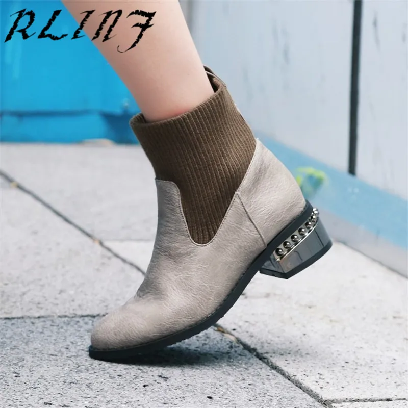 Rlinf Lana Otoño Redonda Tubo Gris Cuadrada Invierno 2018 Tamaño 48 E Martin Botas Gran gris Cabeza Bajo Tacón 32 De Negro rv5prwqYx