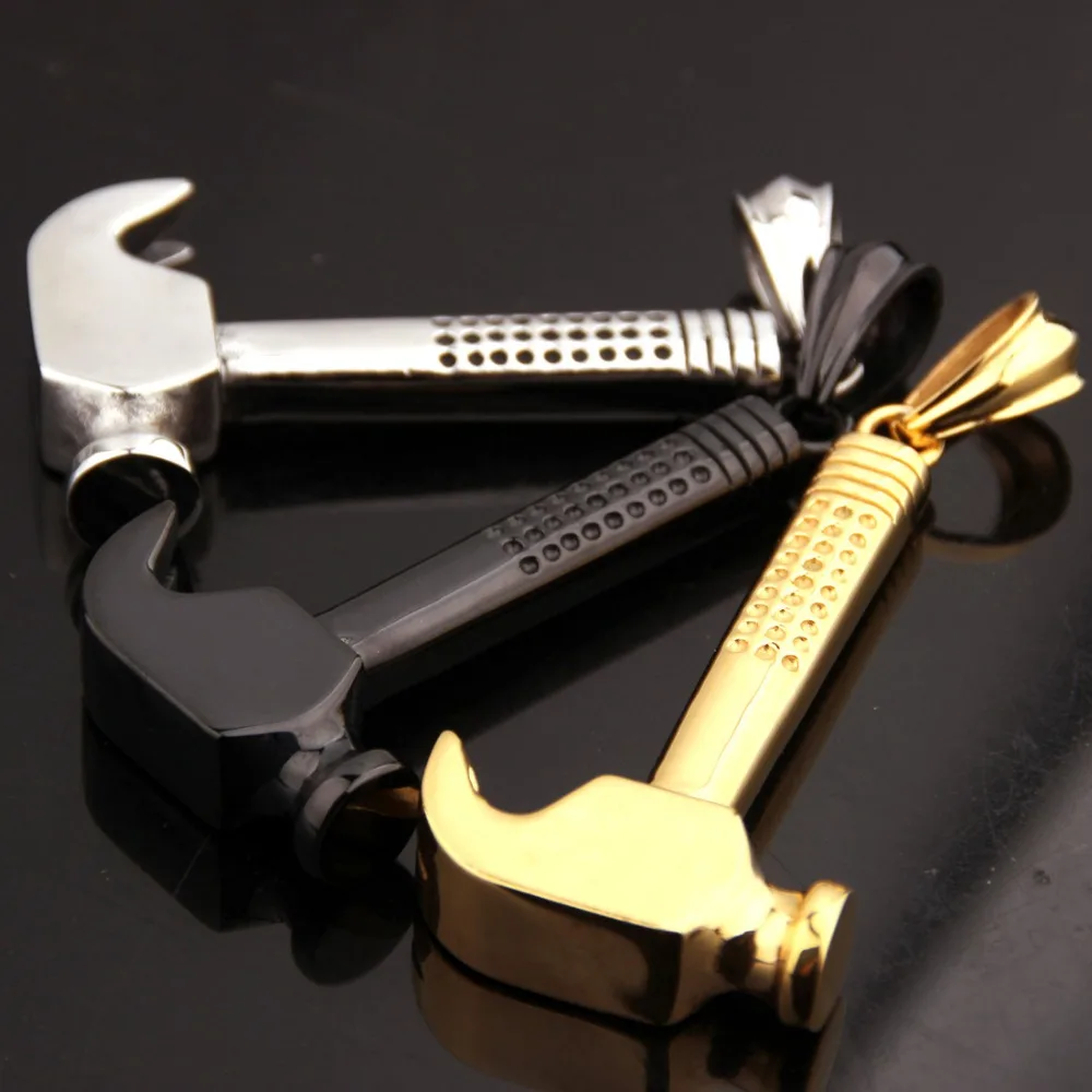 

Top Polished Silver Gold Black Tone 316L Stainless Steel Men's Unisex Jewelry Hammer Design Pendant Chain Necklace 24" Xmas Gift