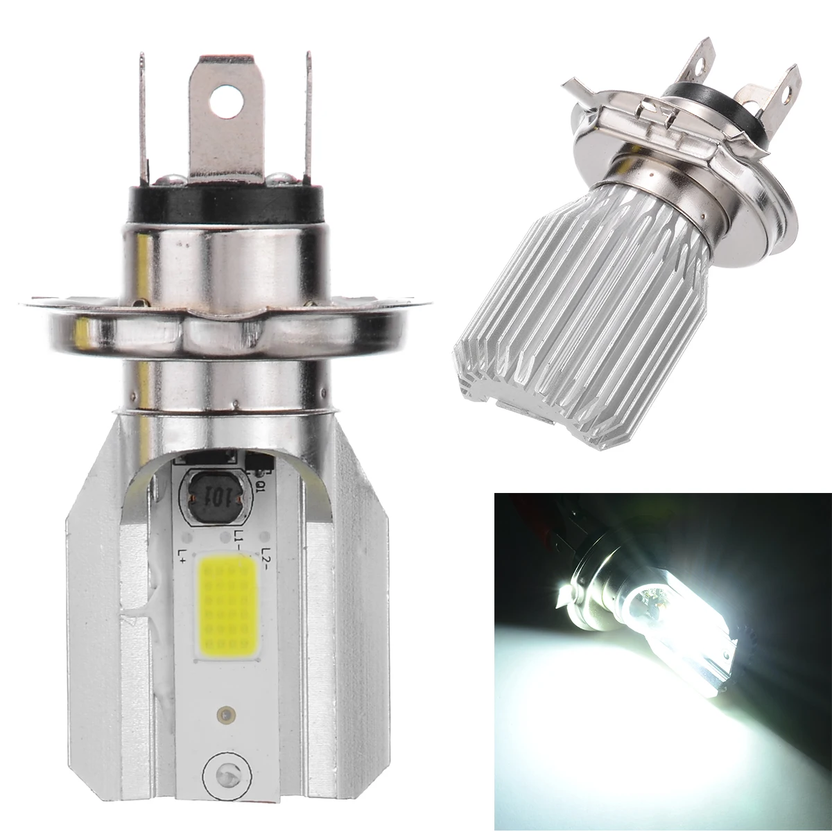 

1pc DC12V H4 LED Motorcycle Motorbike Headlight Moto Fog Light Lamp Single-sided Bulb 800-2000LM 6000K For Moped Scooter ATV