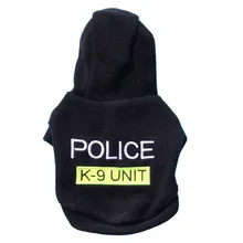 POLICE print pet dog Hooded Coat Fleece winter warm small puppy Jacket Hoodie clothes Black doggy apparel costume sale .
