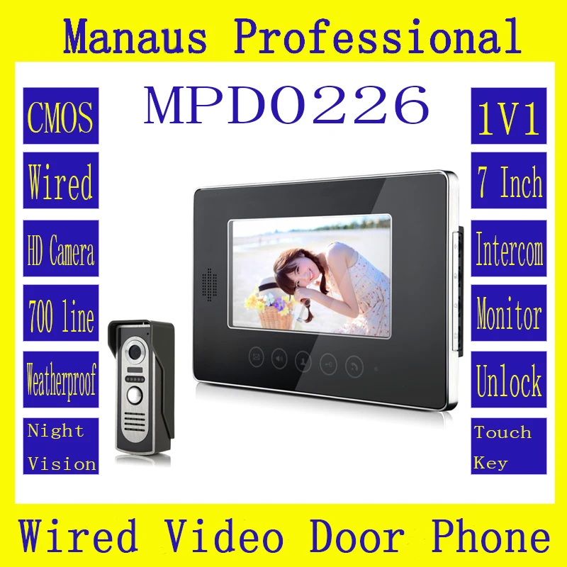 New 7 inch Screen Keypad Display Video Intercom System D226b,High Quality Wired Magnetic Lock One to One Video Doorphone Device