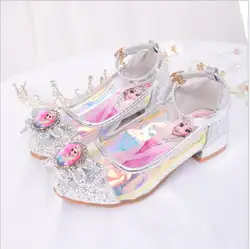 Детская обувь на высоком каблуке для девочек, розовая, серебристая, для маленьких детей, с бусинами, кожаная обувь принцессы для девочек, с