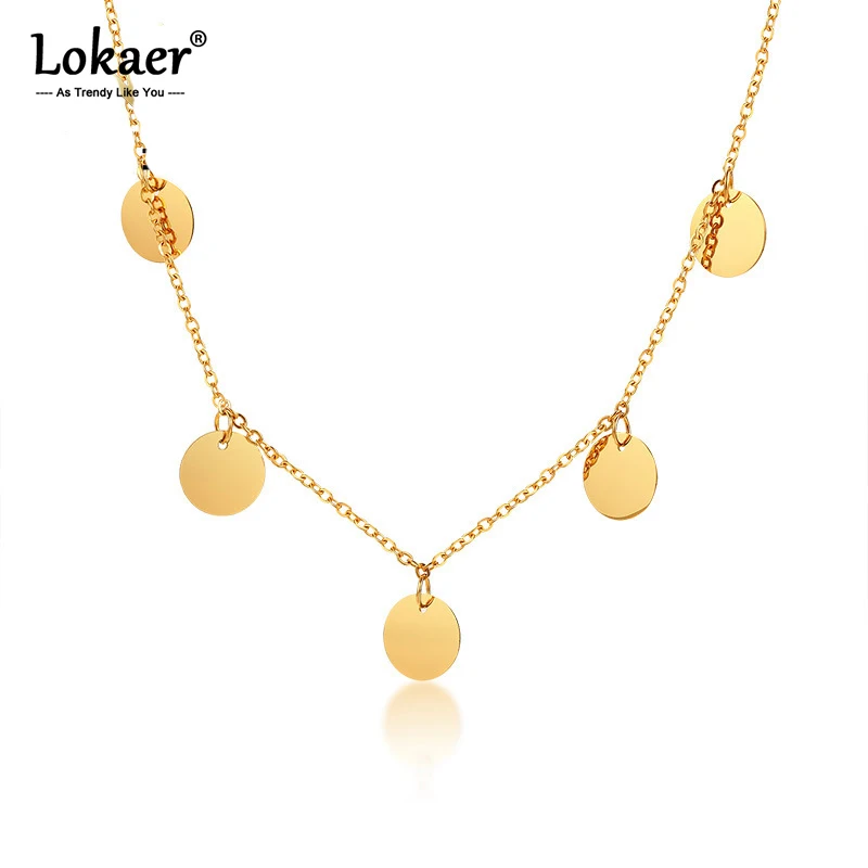 

Lokaer Personalized Dainty Gold Color Small Disc Necklace Delicate Initial Necklace Multiple Coin Necklace Can Engraving JNC414