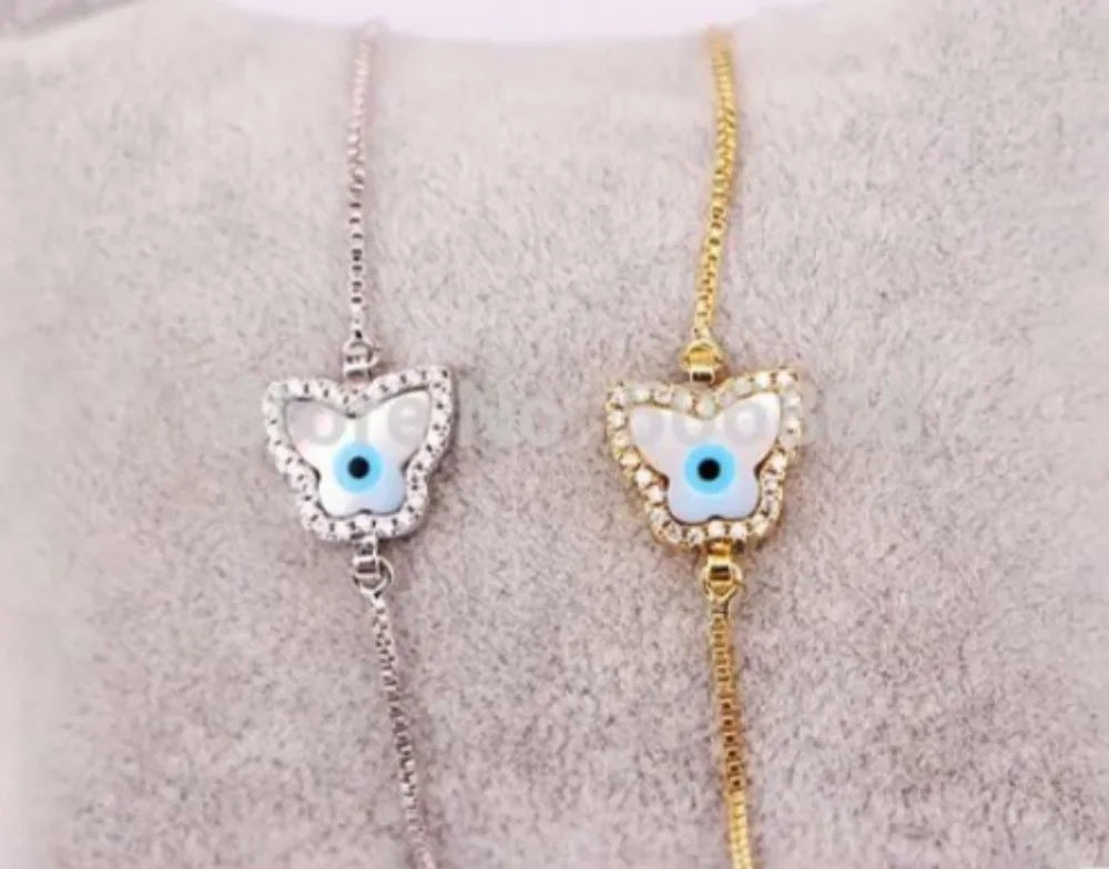 10pcs Wholesale MOP blue eye Butterfly charm adjustable box chain bracelet | Украшения и аксессуары