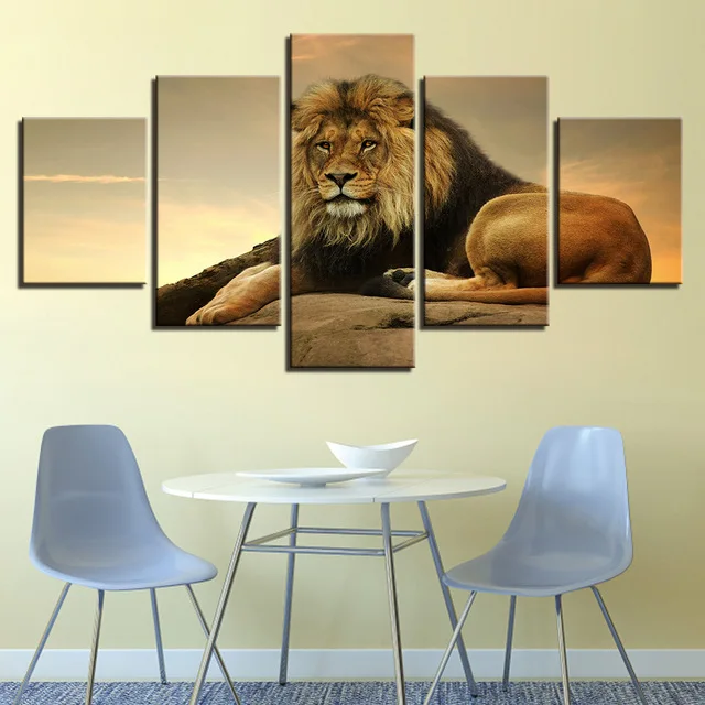 Canvas-HD-Prints-Poster-Wall-Art-Animal-Pictures-Framework-5-Pieces-The-King-Of-Beasts-Lion.jpg_640x640