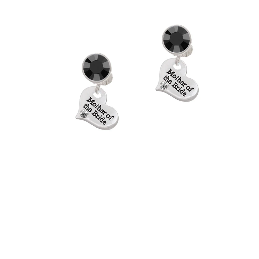 Small Mother of the Bride Heart Crystal Clip On Earrings (2)