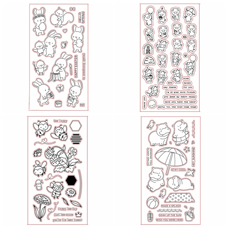 

Happy Animals Pattern Silicone Stamp Rubber Seal Transparent Clear For Scrapbook Album Embossing Decor DIY Crafts 4x8in