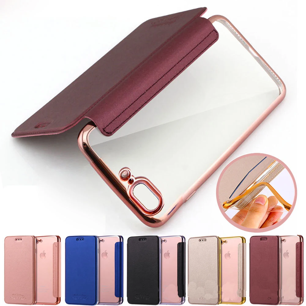 

Slim Flip Cover for iPhone 7 X XS Max Case PU Leather Luxury Clear Soft Silicone Cover for iPhone 6 6s 8 Plus XR Cover Coque