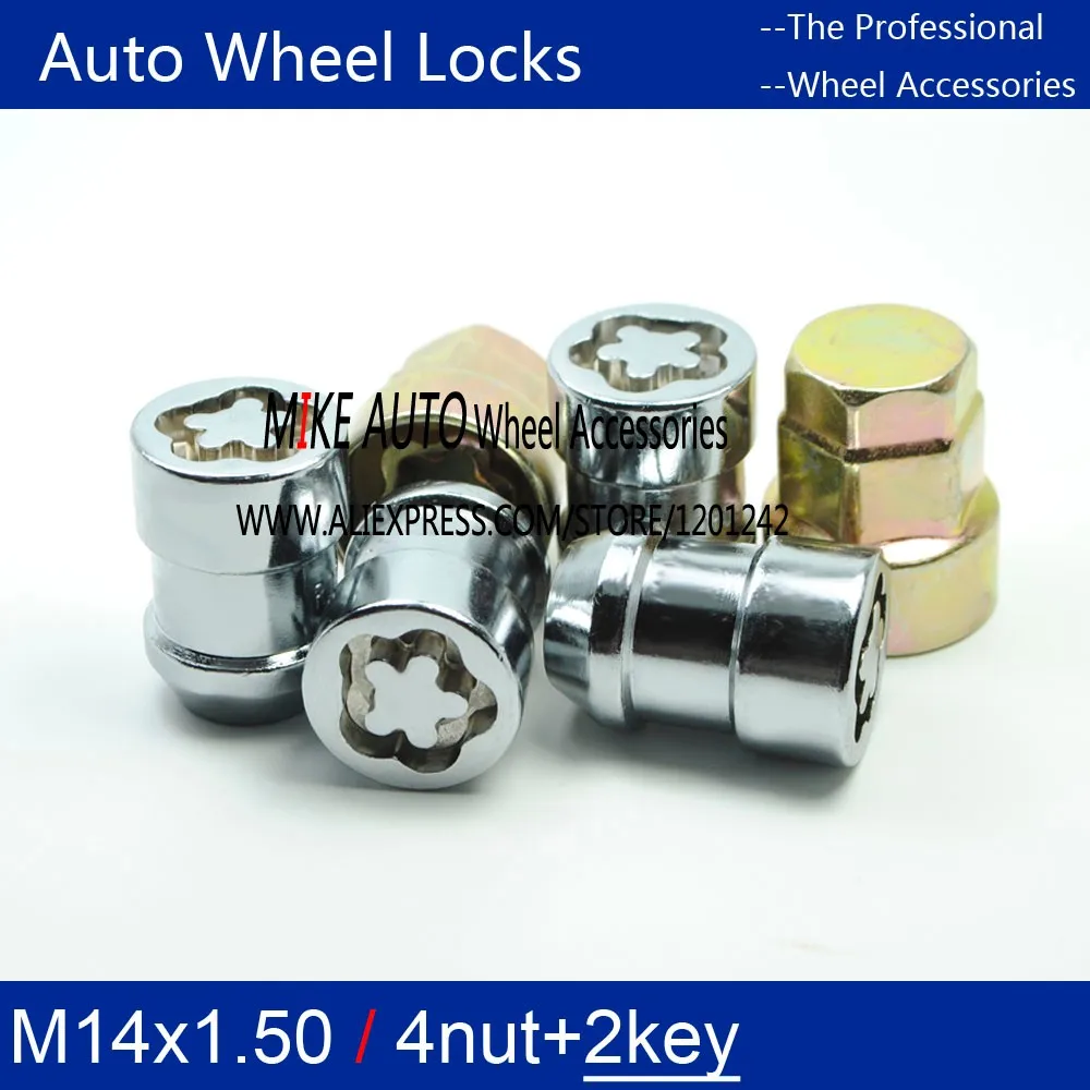 4 гайки+ 2 ключа M14x1.5 хромированные колесные замки гайка анти-sheft набор система безопасности для Lincoln MKX Ford EDGE MUSTANG F-150 S-MAX
