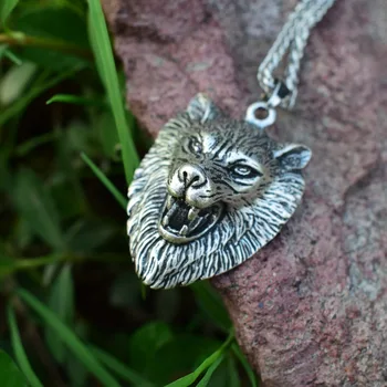 

Viking Wolf Head Necklace Mens Necklace Jewelry 12PCS