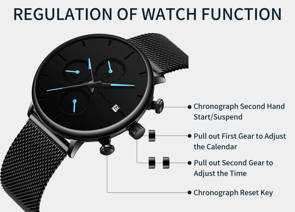 CRRJU, мужские часы, Лидирующий бренд, Роскошные, бизнес часы, модные, повседневные, наручные, сетка, сталь, водонепроницаемые, кварцевые, дата, мужские часы, reloj