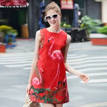 

SVORYXIU Fashion Sleeveless Dress Women High Quality Lotus Flamingo Printed Casual Mini Straight Dress