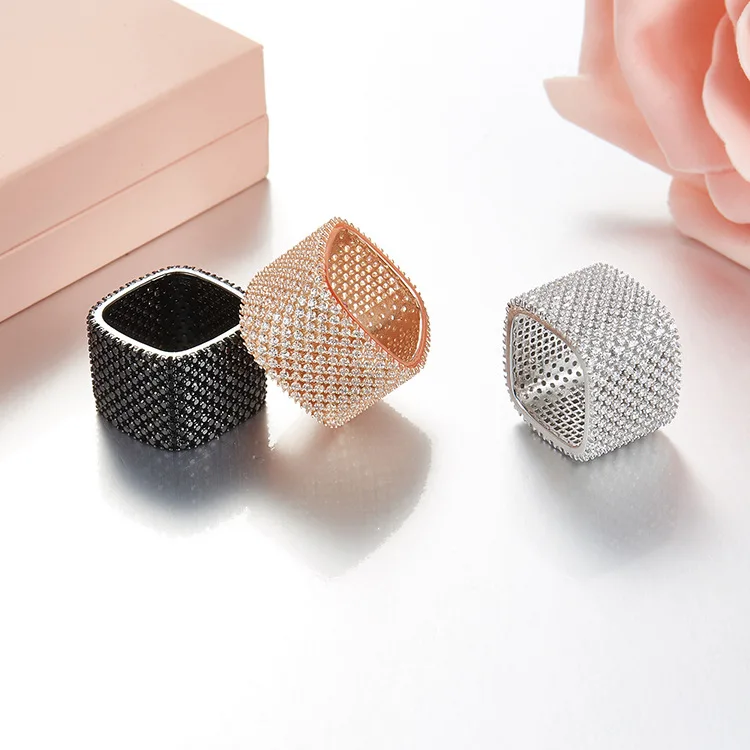 

NEW fashion 925 sterling silver Zirconia cusion rings black/white/rose-gold/yellow-gold-color Party jewelry for women