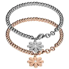 Модный бренд, нержавеющая сталь, розовое золото, цвет лучше, маленький браслет с цветами из кристаллов, женский браслет, вечерние, подарок