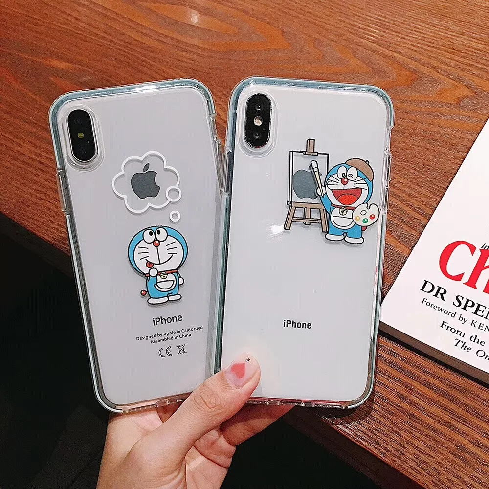 

Hot Japan Cute anime Doraemon Moomin Colorful edges case for iphone XR X XS MAX 6s 7 8plus lovely cartoon clear soft phone cover