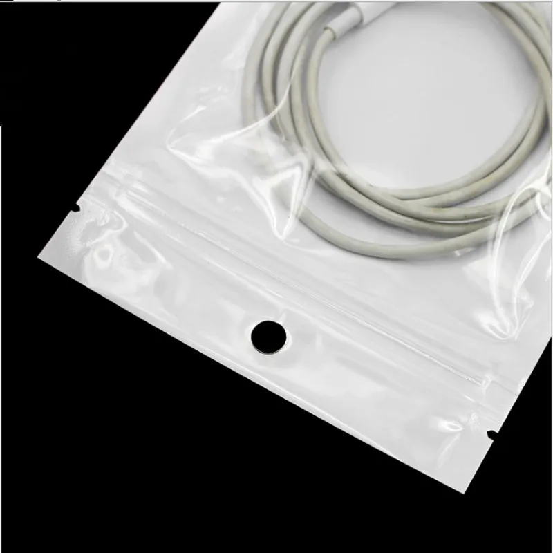 White Clear Self Seal Zipper Plastic Retail Packaging Poly Pouches Ziplock Zip Lock Bags Package With Hang Hole