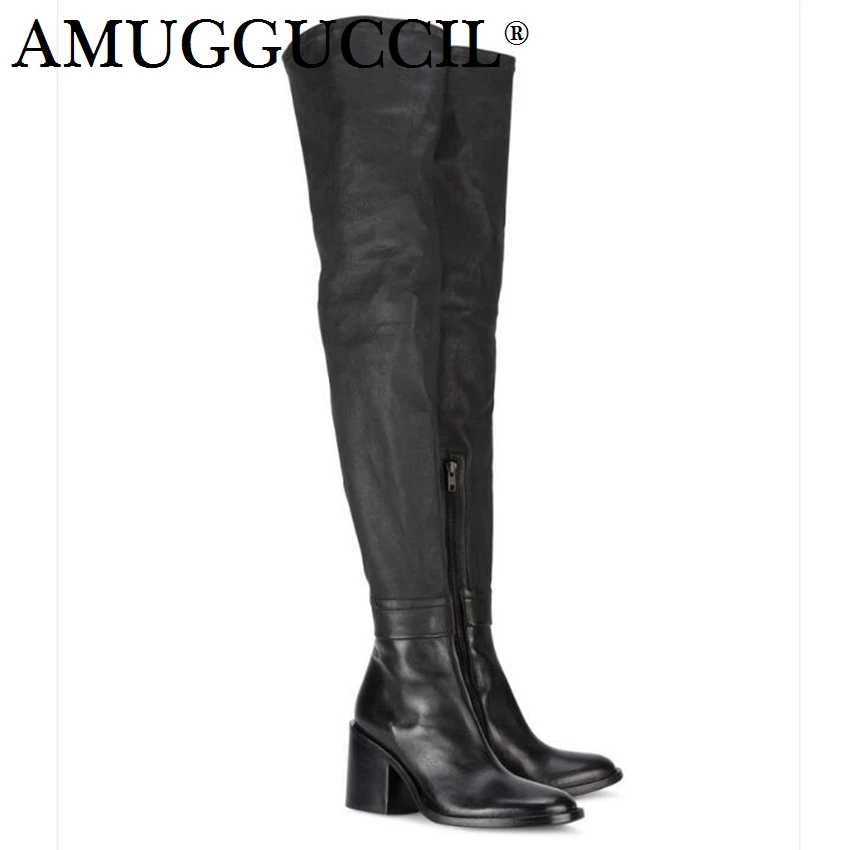 Koop 2018 Nieuwe Hoge Kwaliteit Plus Big Size 33 45 Black Fashion Zip Sexy Over De Knie Dij Hoge Winter vrouwtjes Lady Vrouwen Boot X1706