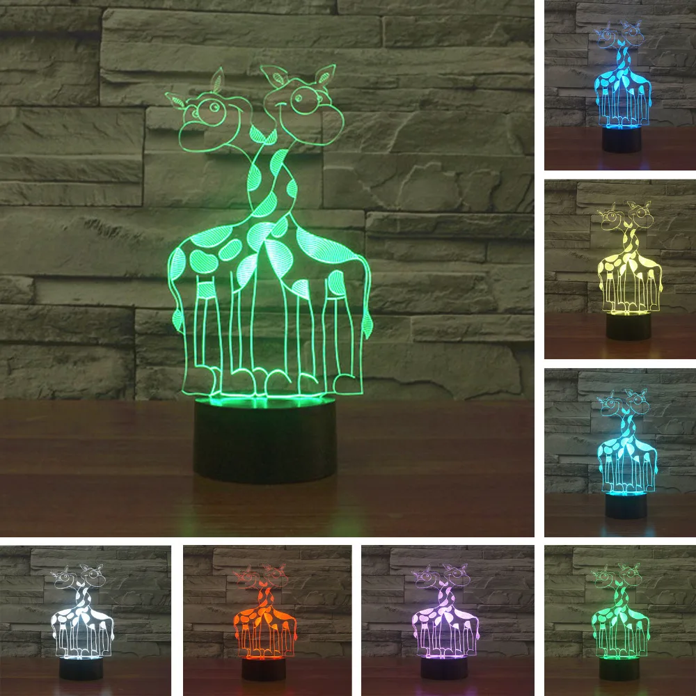 Sweet Two Giraffe Color Changing 3d Lava Lamp Luminaria