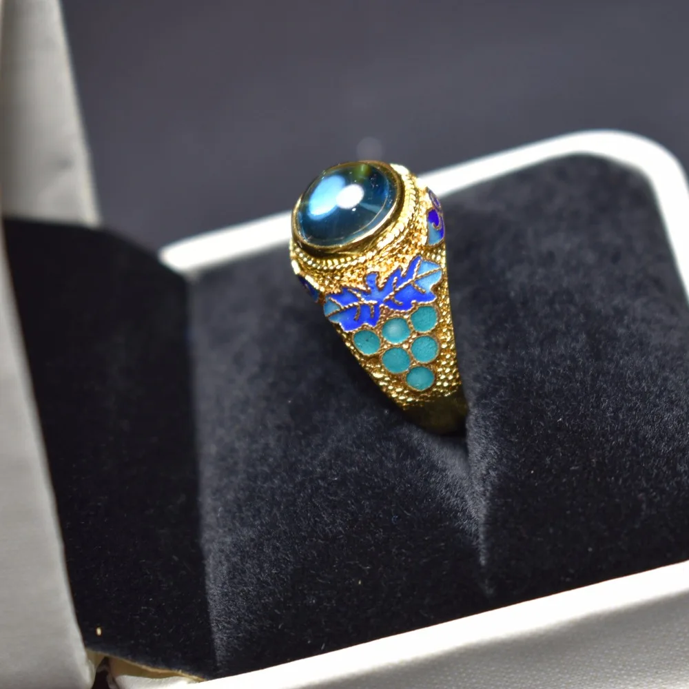 Fine Jewelry реального 925 пробы Серебро s925 100% натуральный драгоценный камень-голубой топаз Перегородчатые женский этнических кольцо для Для
