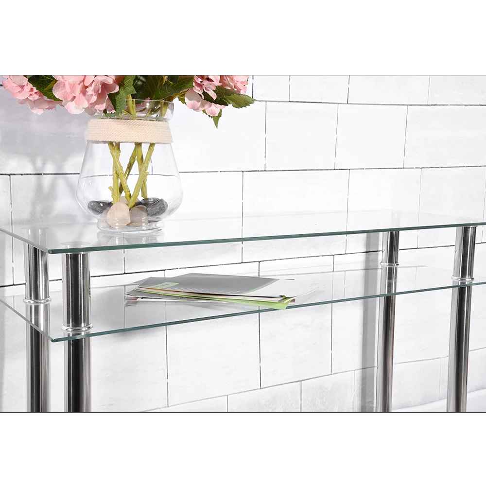 Modern French Style Tempered Glass Vitreous End Table Chrome Console Table Living Room Furniture Dropshipping Modern French Style Tempered Glass Vitreous End Table Chrome Console Table Living Room Furniture Dropshipping