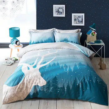 

Fashion Tree Deer blue forest bedding set 4pcs queen size bedlinen four seasons duvet cover set 100% cotton