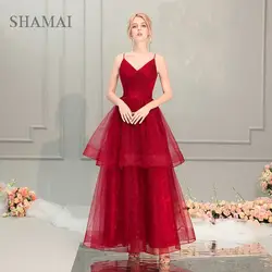 SHAMAI сексуальное ТРАПЕЦИЕВИДНОЕ платье для выпускного вечера 2019 темно-красное платье невесты банкет элегантное высокое вечерние качество
