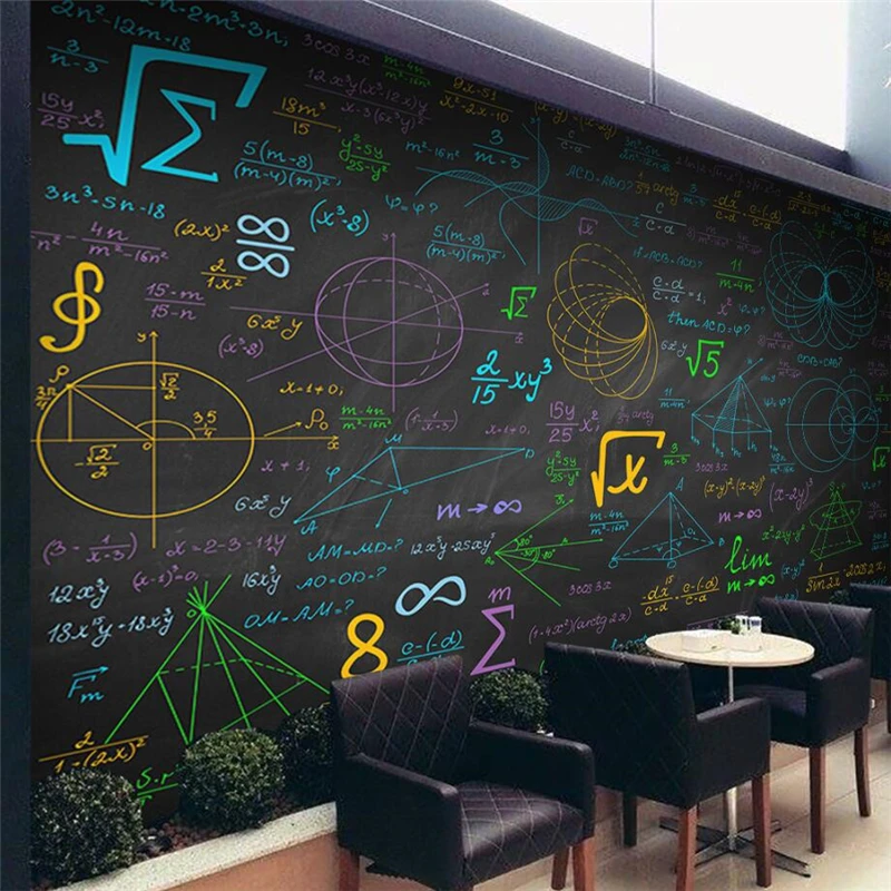 

beibehang Large Custom Wallpapers Mathematical Formula Colored Styles Blackboard Mural Background Wall Decorations