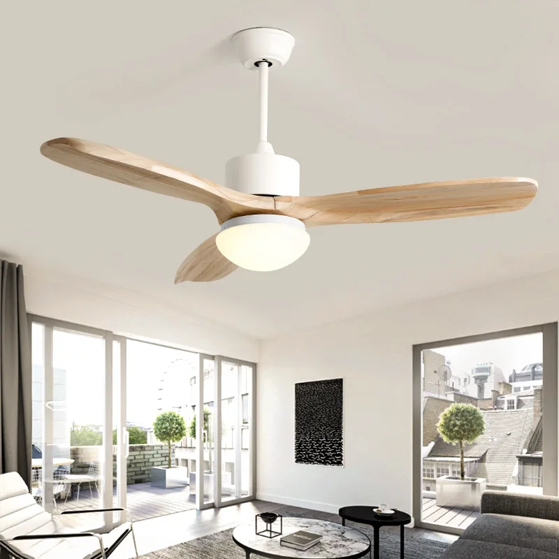 LukLoy Nordic Solid Wood Fan Pendant Light Simple Living Room LED